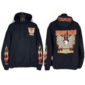 2023 Florence OR Rhody Days LG Biker Black Hoodie American Riders Eagle Flames